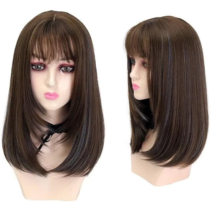 DILLARDS Premium Shoulder Length Straight Wig, Dark Brown Synthetic Hair with Bangs, Natural Looking Layered Cut, Heat Resistant Fiber for Cosplay and Daily Use - Image 3